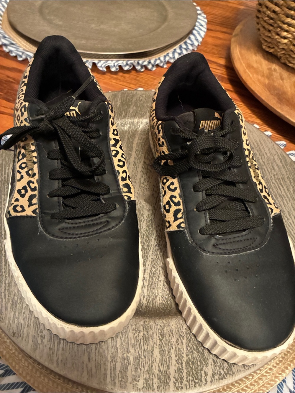 Puma Black Sneakers with Leopard Accent women size 6.5